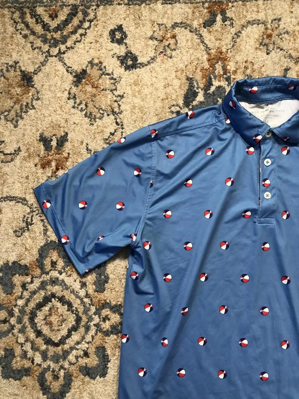 Bald Head Blues Polo Shirt Mens M Blue Beach Ball Golf Performance Short Sleeve